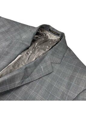 J. Hilburn Men's Vitale Barberis 100% Wool 2-Button Blazer Gray/Blue Plaid • 46R